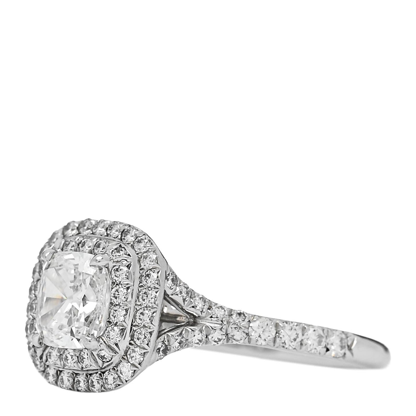 Platinum Diamond .71ct Soleste Cushion Cut Double Halo Engagement Ring 48 4.5