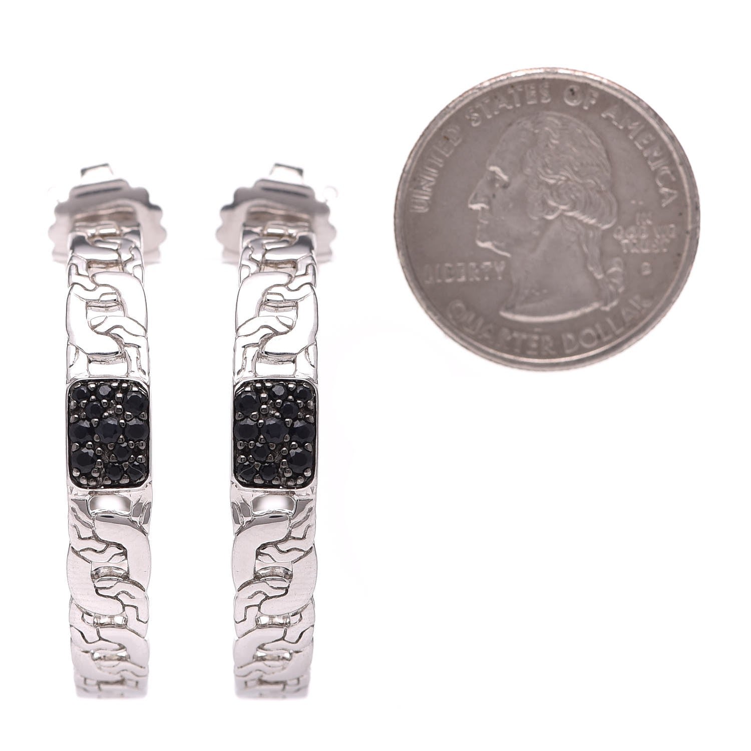 John Hardy Sterling Silver Black Sapphire Hoop Earrings 2 of 4
