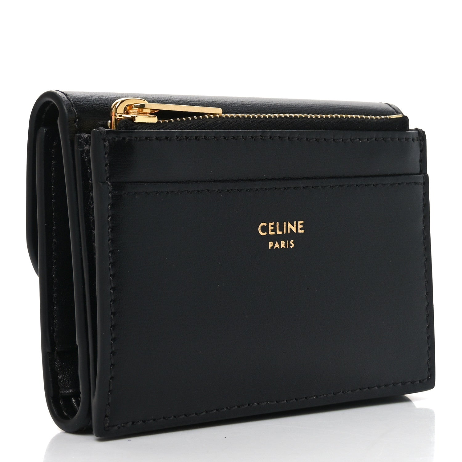 Celine Calfskin Compact Triomphe Wallet With Coin Purse Black 3 of 7