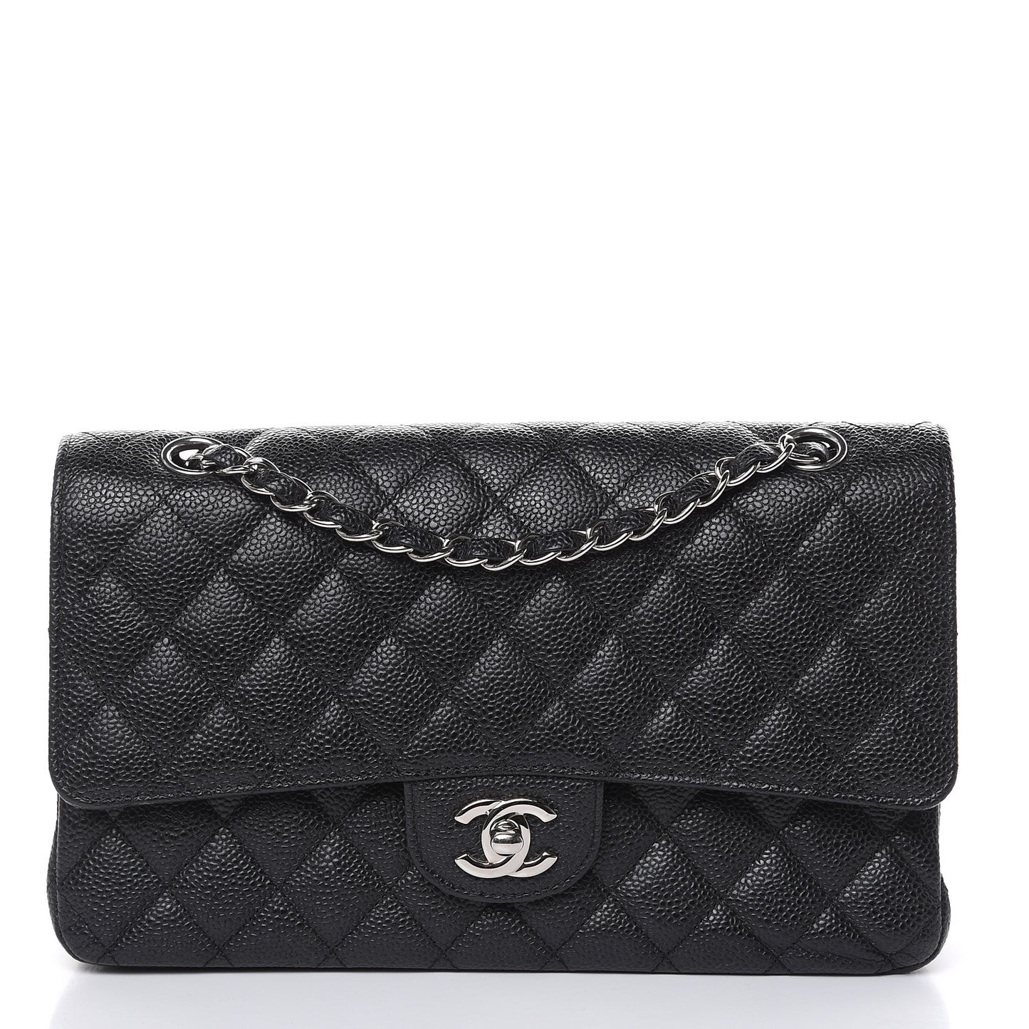 Caviar Quilted Medium Double Flap Black
