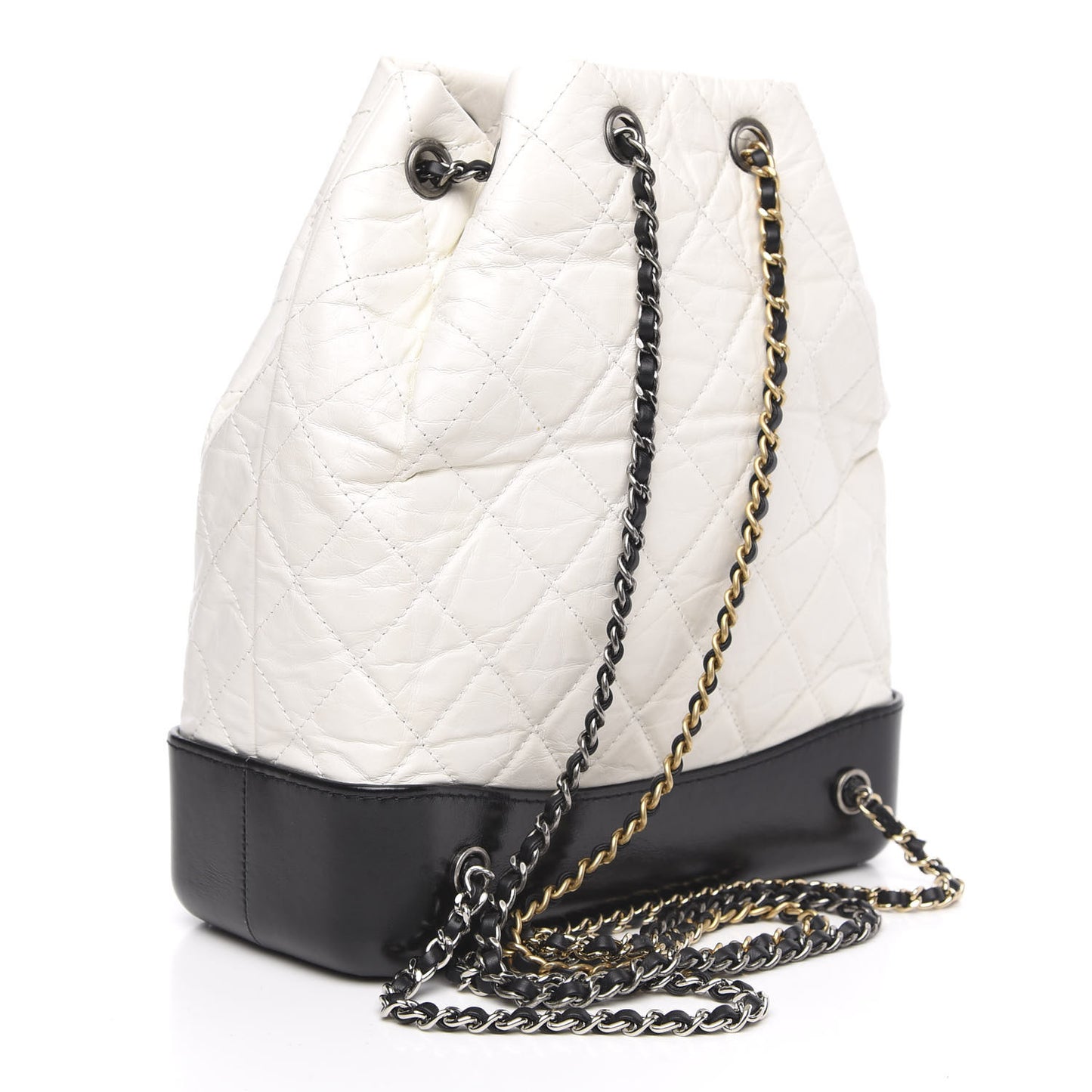 Aged Calfskin Quilted Gabrielle Backpack Black White