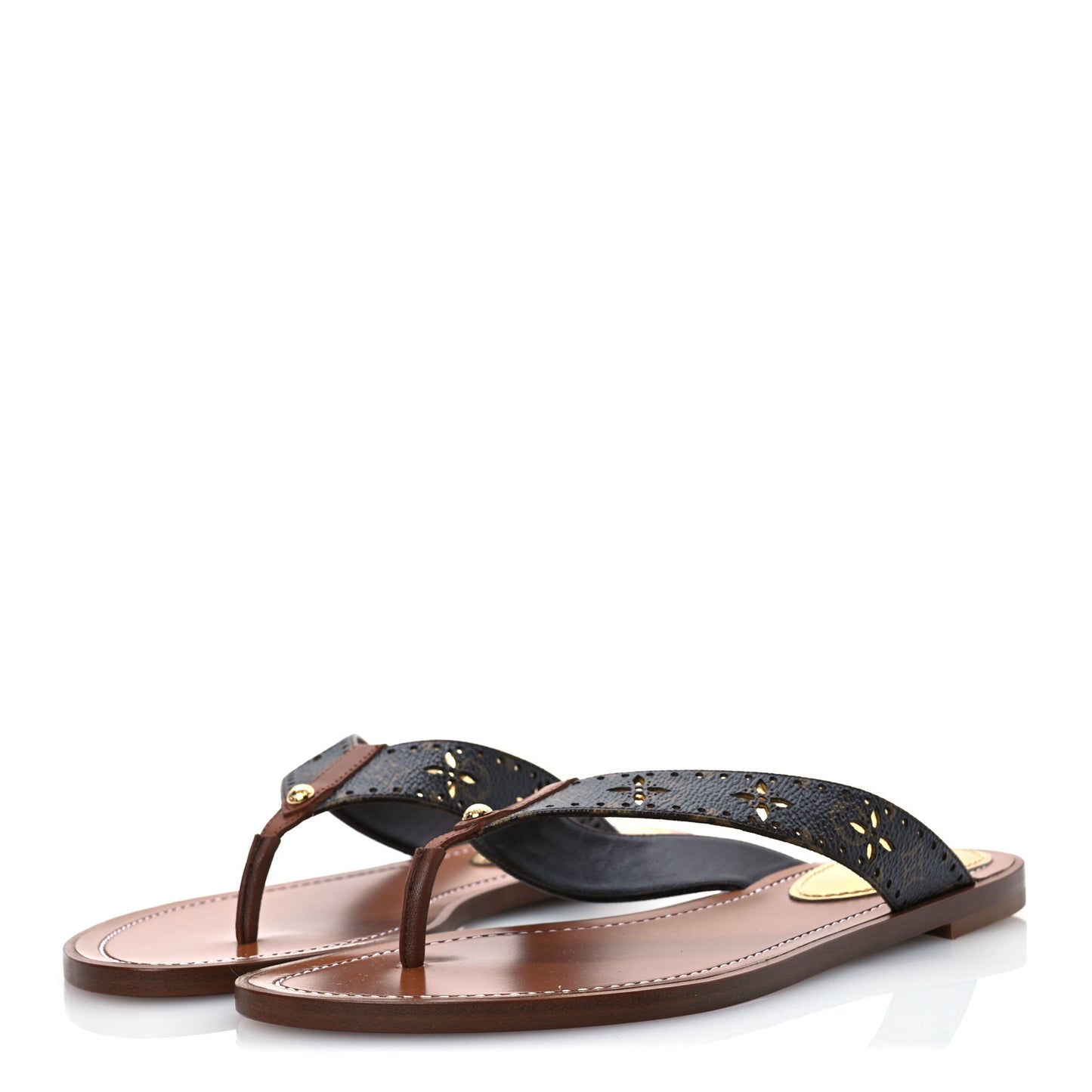 Monogram Sunny Flat Thong Sandals 38 Brown