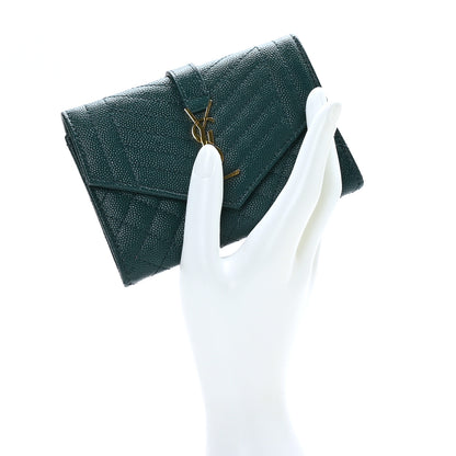 Saint Laurent Grain De Poudre Textured Mixed Matelasse Triquilt Small Monogram Envelope Wallet Sea Turquoise 2 of 7