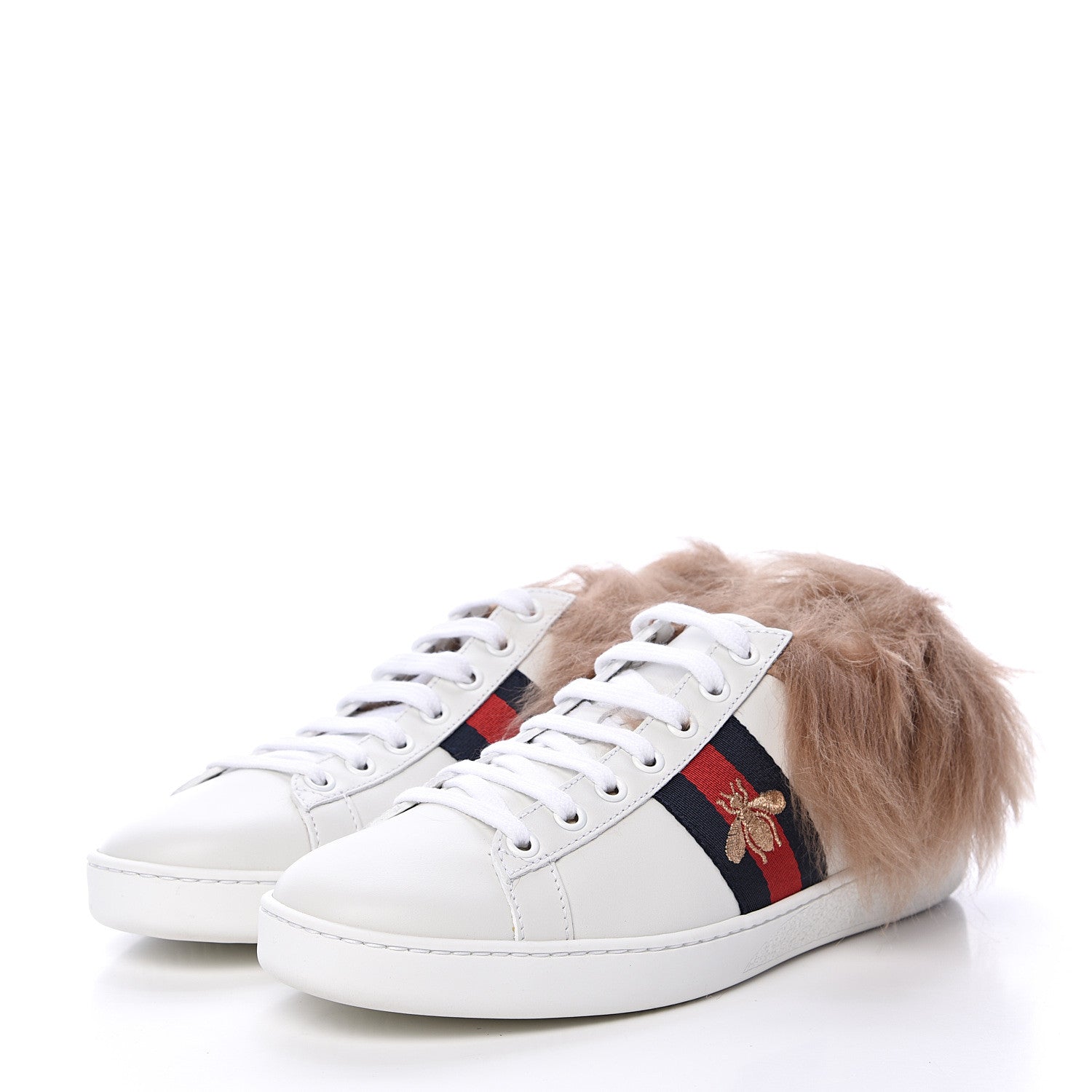 Gucci Calfskin Wool Web Bee Embroidered Womens Ace Sneakers 37.5 White 3 of 8