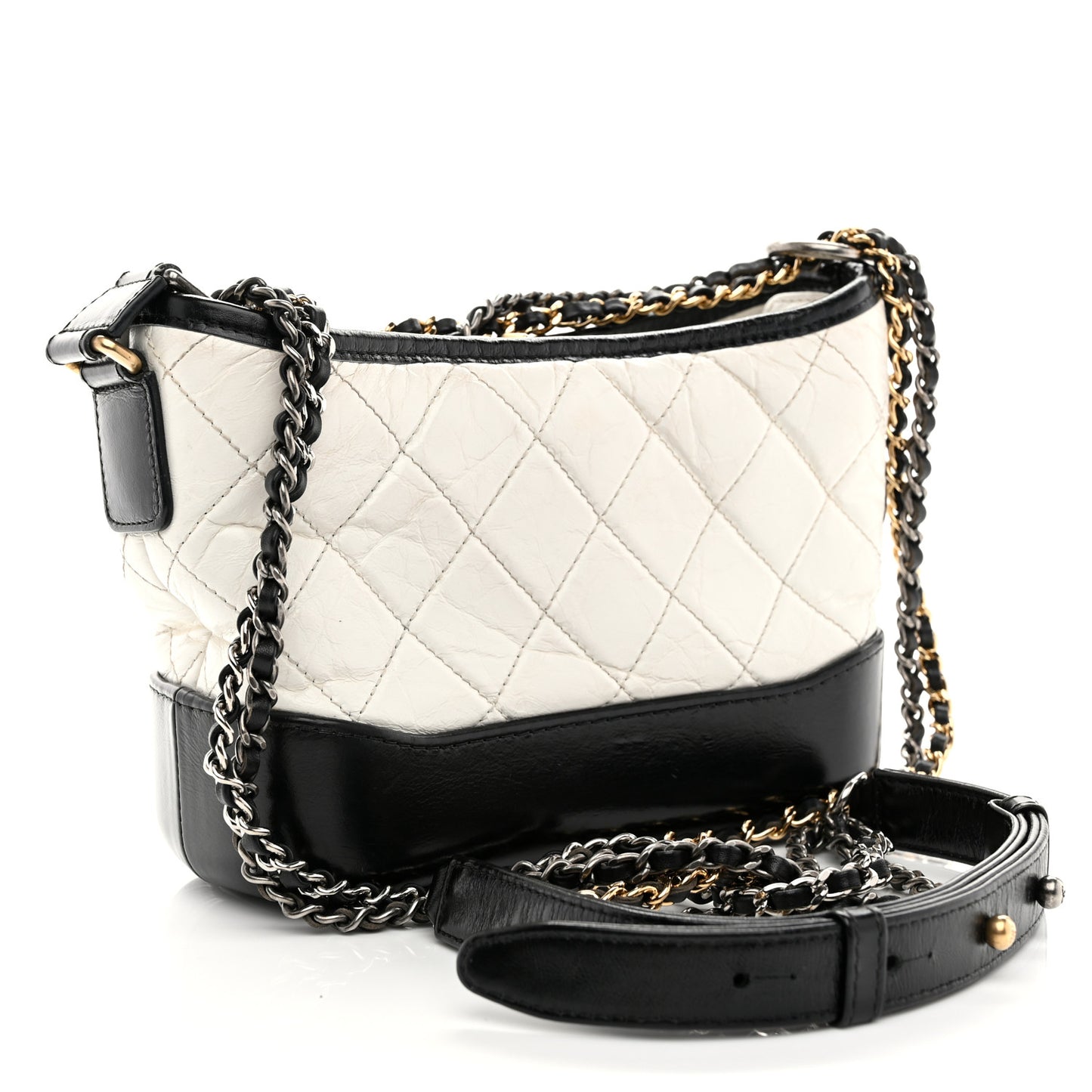 Aged Calfskin Quilted Small Gabrielle Hobo Black White