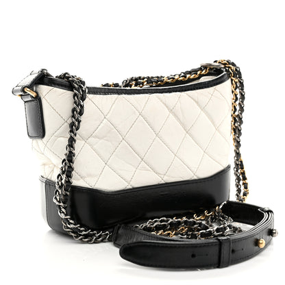 Chanel Aged Calfskin Quilted Small Gabrielle Hobo Black White 3 of 10