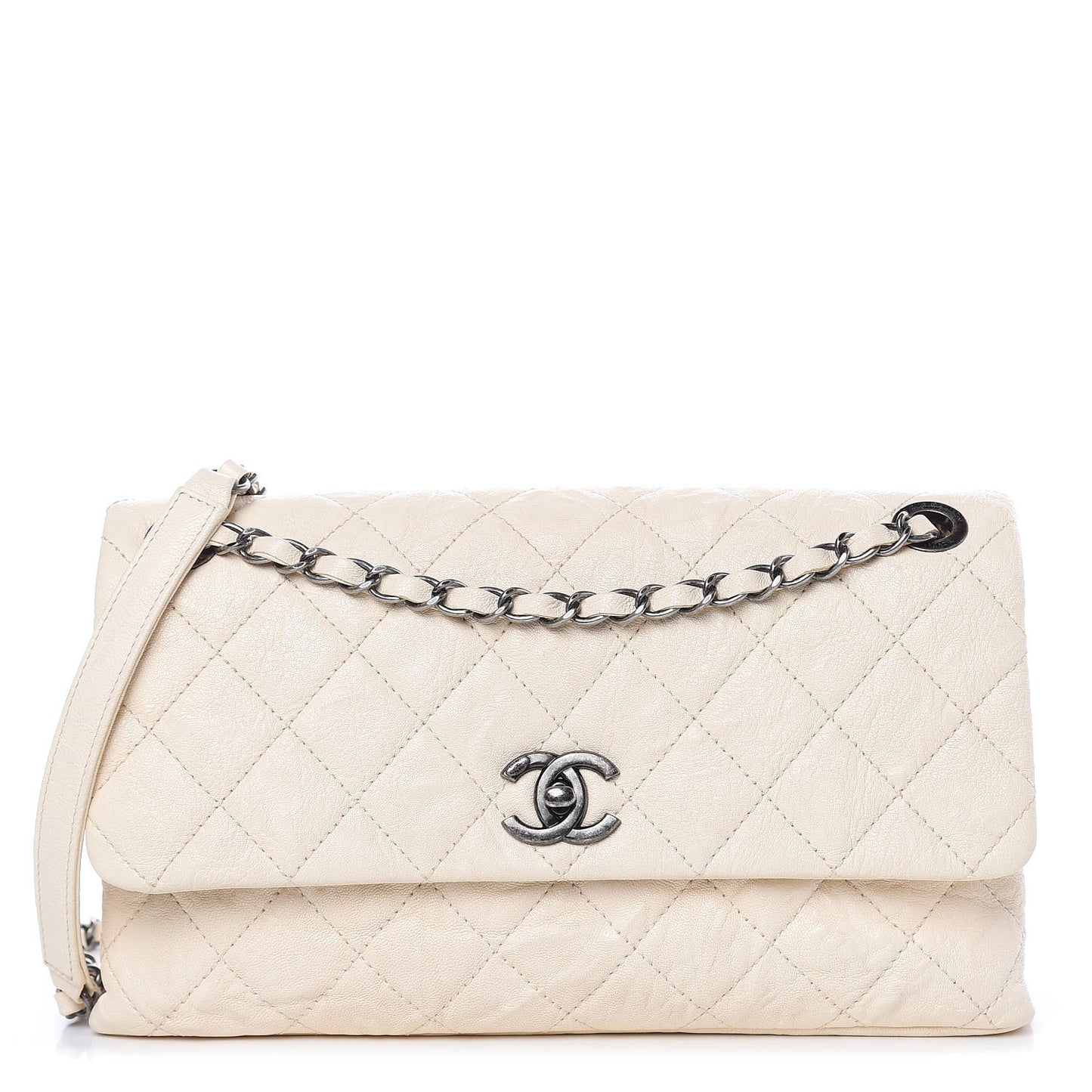 Goatskin Quilted Double Bag Flap White