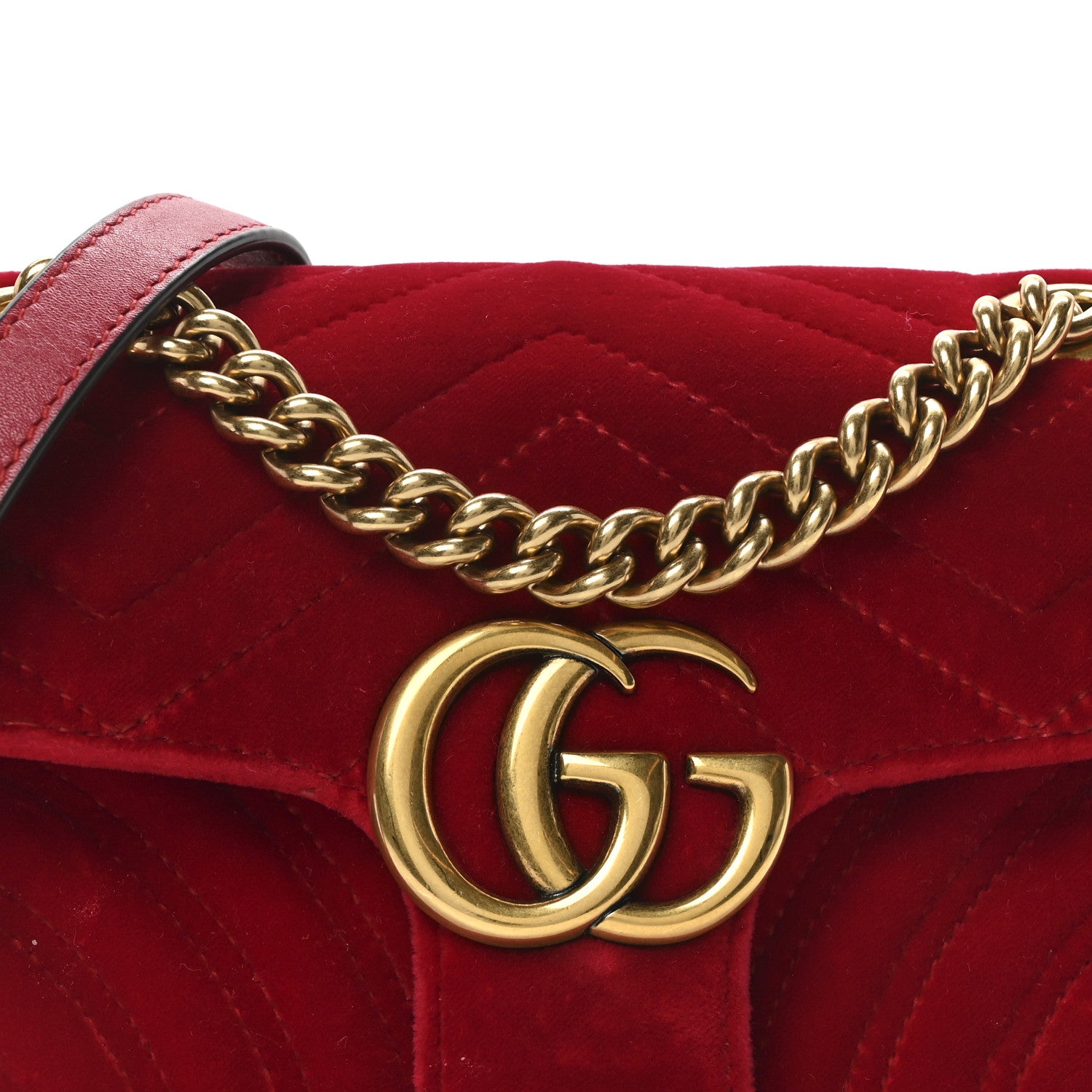 Gucci Velvet Matelasse Mini GG Marmont Shoulder Bag Hibiscus Red 8 of 10