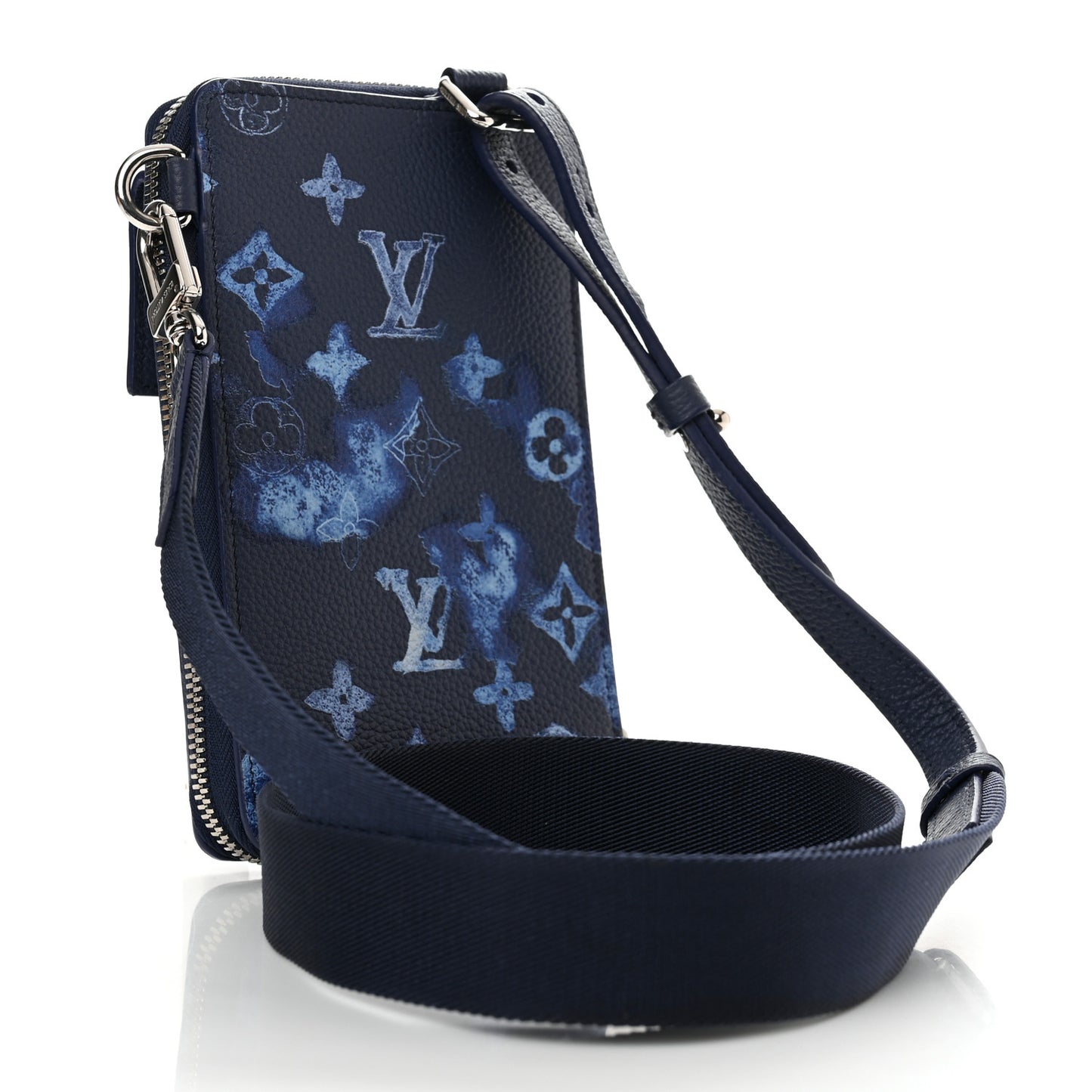 Monogram Ink Watercolor Phone Pouch Blue
