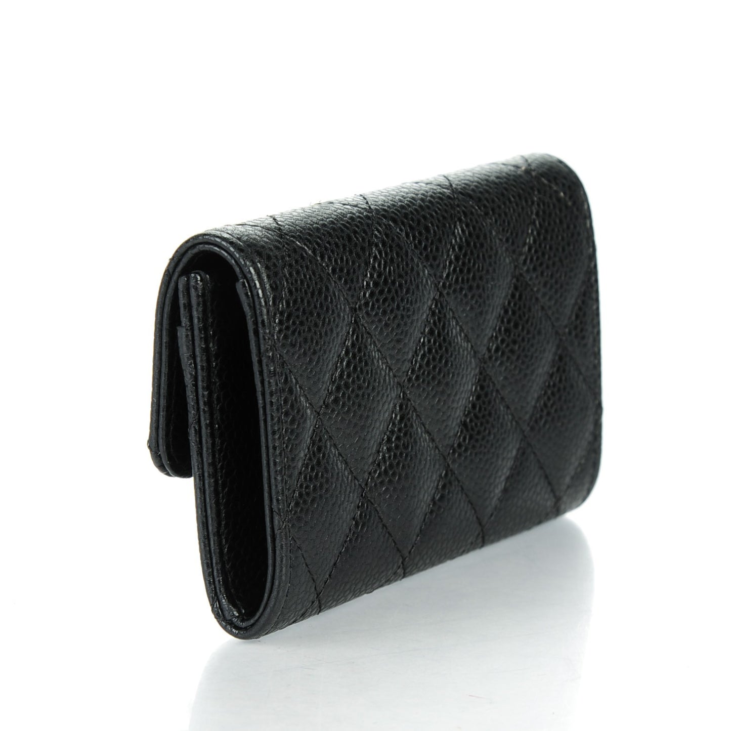 Caviar Quilted Flap Card Holder Black