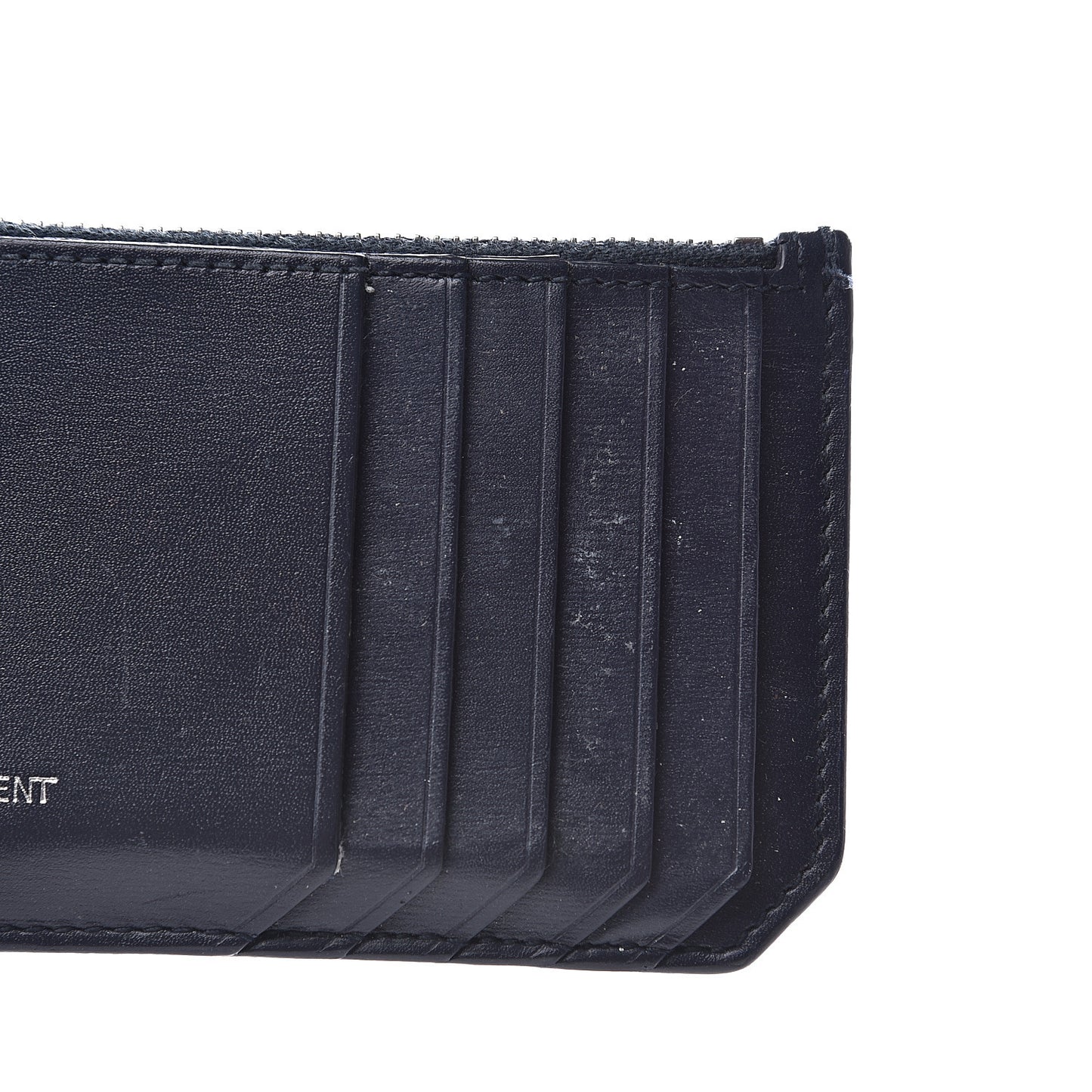 Calfskin 5 Fragments Zip Pouch Card Holder Deep Marine