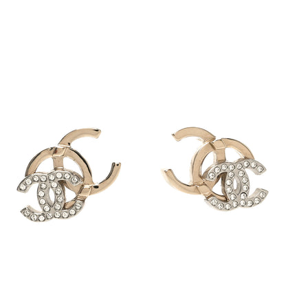 Chanel Crystal Double CC Earrings Gold Silver 2 of 8