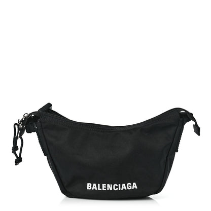 Balenciaga Recycled Sport Nylon Logo Embroidered Wheel Sling Bag Black White 1 of 8