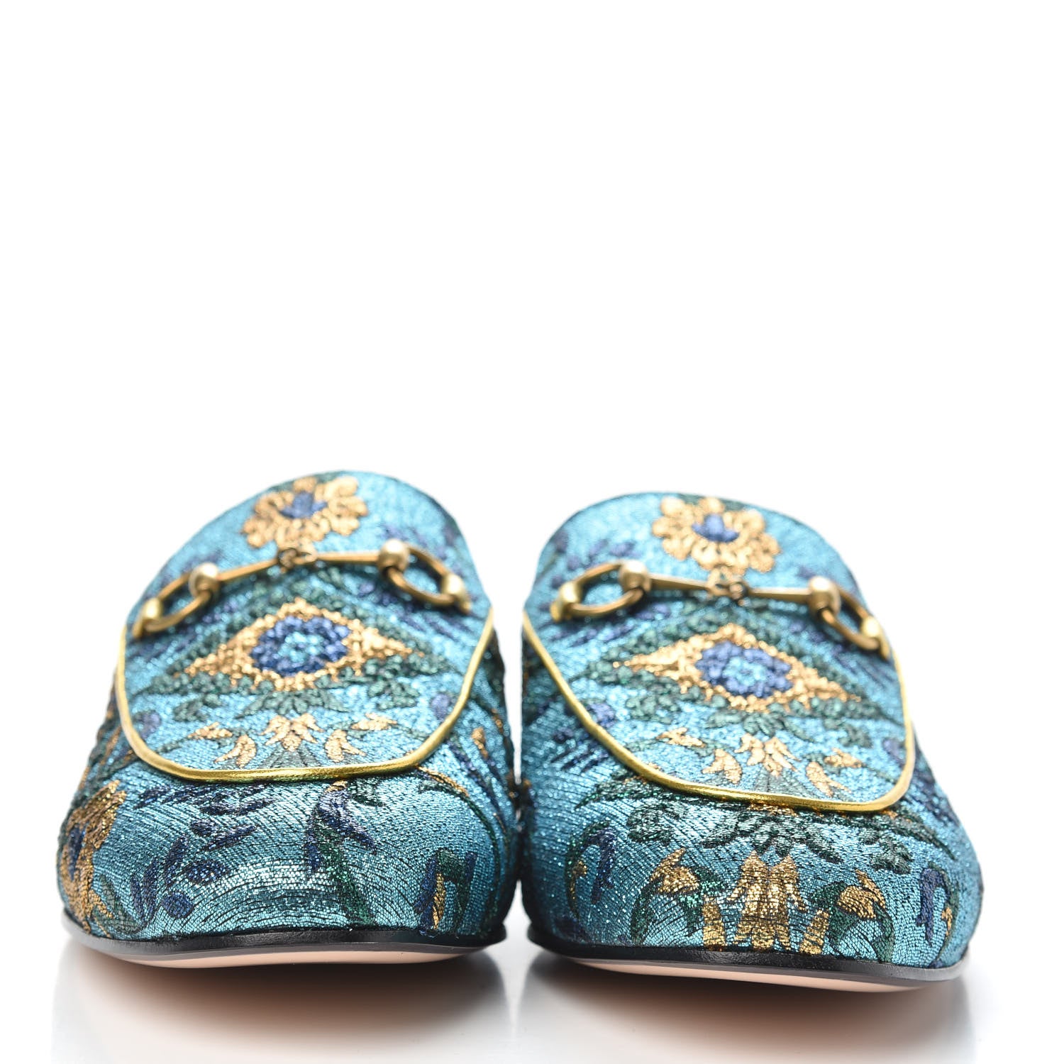 Gucci Iridescent Brocade Womens Princetown Slippers 40.5 Azure Multicolor Oro 2 of 9
