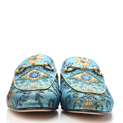 Gucci Iridescent Brocade Womens Princetown Slippers 40.5 Azure Multicolor Oro 2 of 9