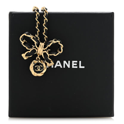 Chanel Metal Lambskin Chain CC Bow Necklace Black Gold 7 of 7