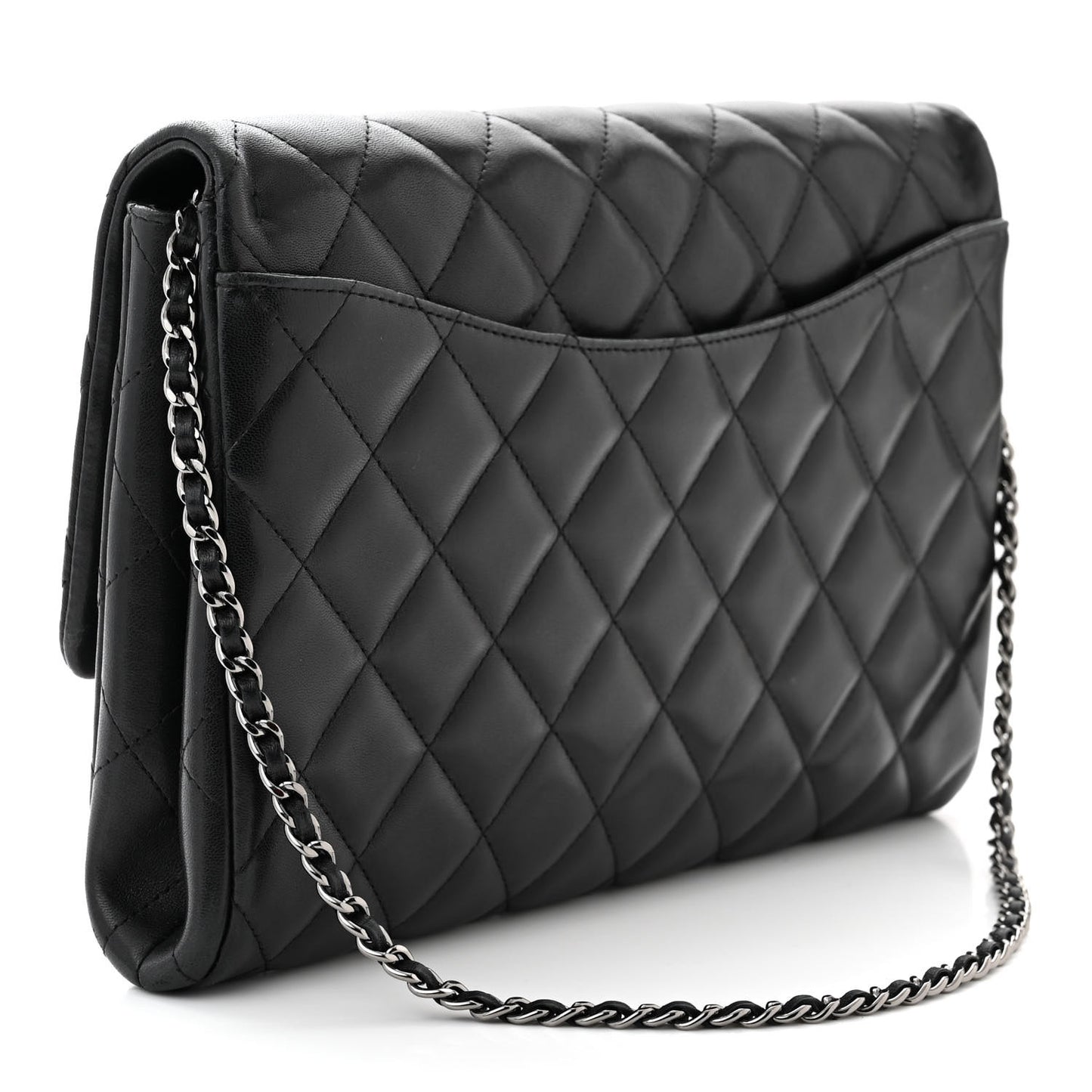 Lambskin Quilted Clutch With Chain Flap Black