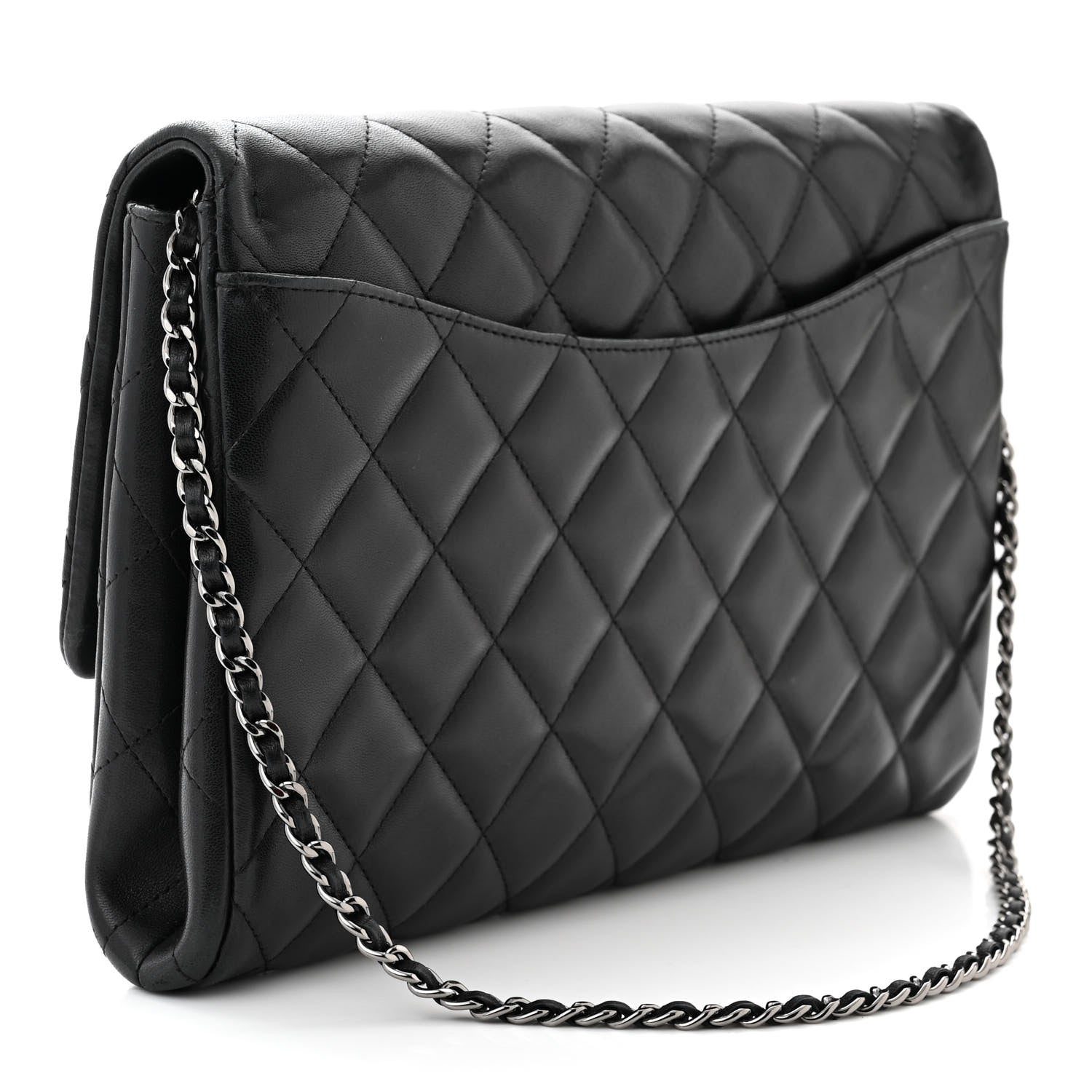 Chanel Lambskin Quilted Clutch With Chain Flap Black 3 of 11