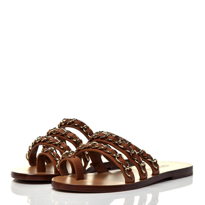 Chanel Calfskin Chain Thong Flat Sandals 38 Beige 3 of 7