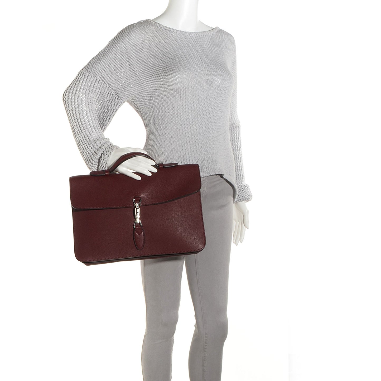 Leather Jackie Briefcase Top Handle Burgundy