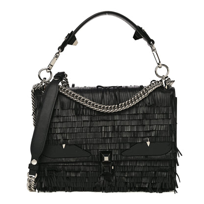Fendi Vitello Century Opaco Monster Eyes Fringe Studded Kan I Shoulder Bag Black 1 of 10
