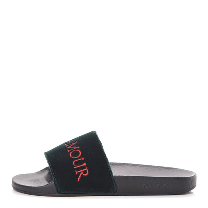 Gucci Velvet L'aveugle Par Amour Slide Sandals 38 Green 1 of 7