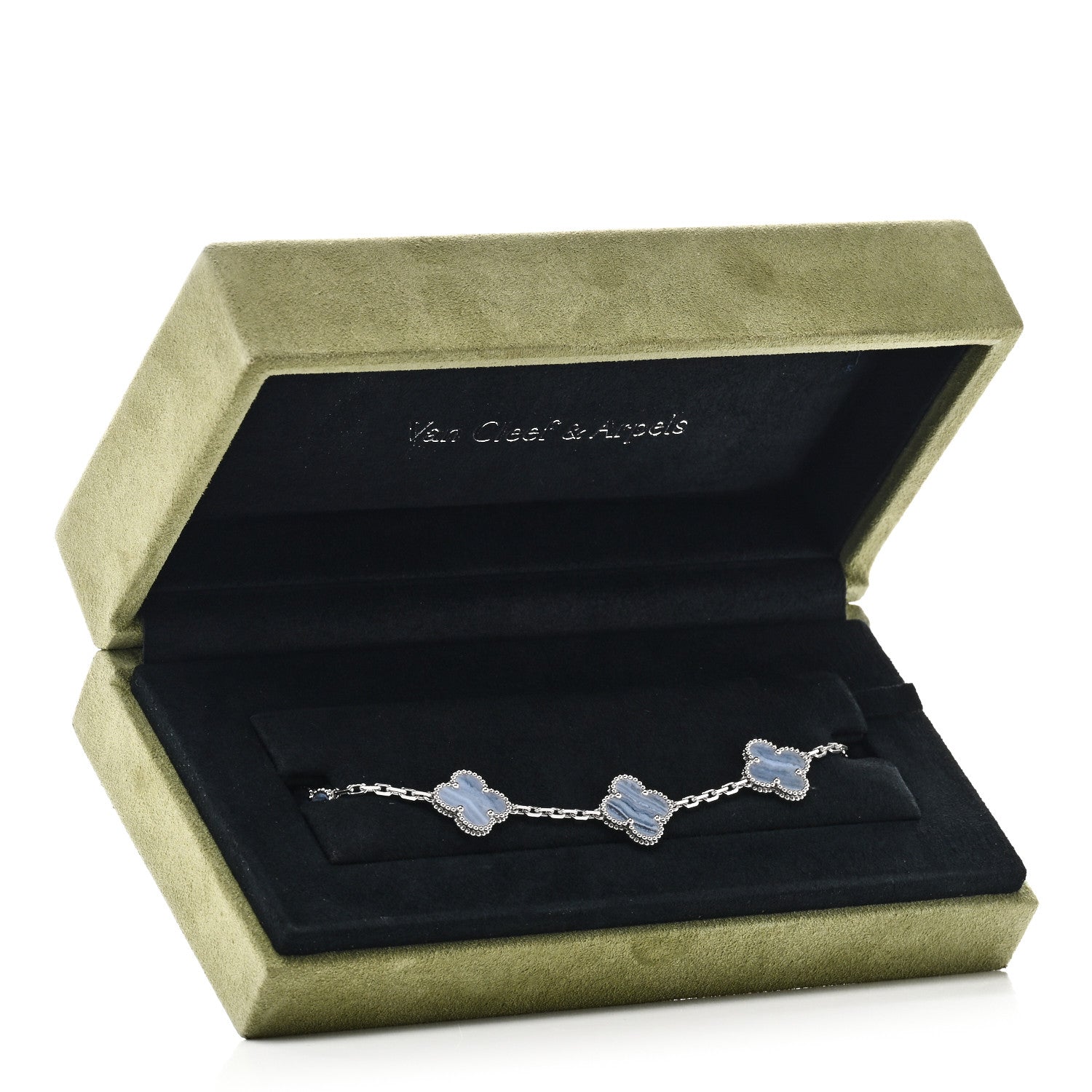 Van Cleef & Arpels 18K White Gold Chalcedony 5 Motifs Vintage Alhambra Bracelet 6 of 6