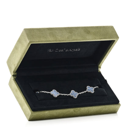 Van Cleef & Arpels 18K White Gold Chalcedony 5 Motifs Vintage Alhambra Bracelet 6 of 6