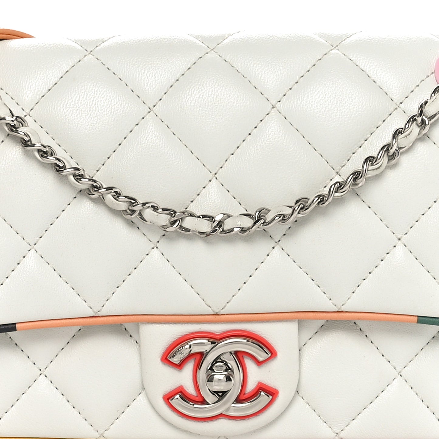 Lambskin Plexiglass Quilted Small Cuba Color Flap White Multicolor