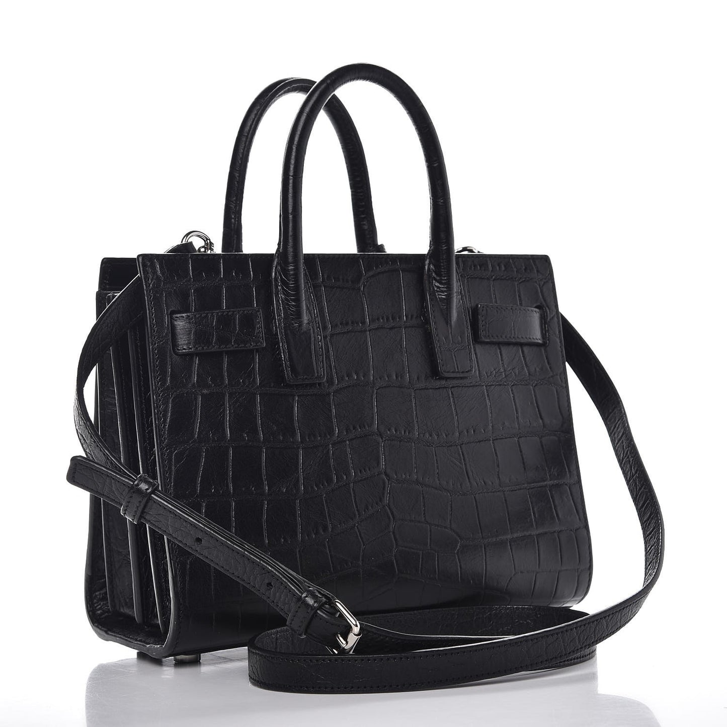 Croc Calfskin Embossed Nano Sac De Jour Black