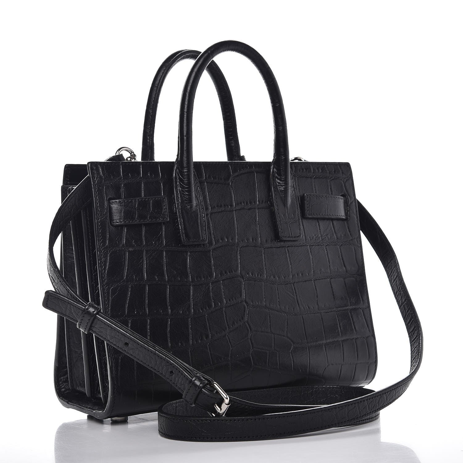 Saint Laurent Croc Calfskin Embossed Nano Sac De Jour Black 4 of 12