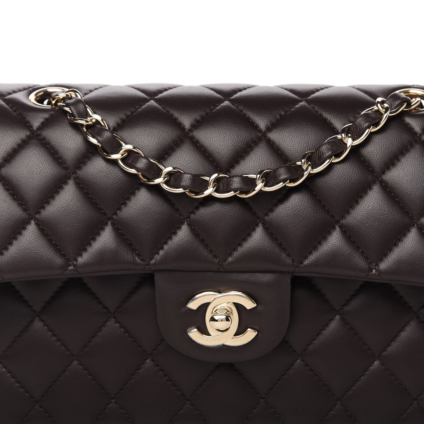 Lambskin Quilted Small Double Flap Brown