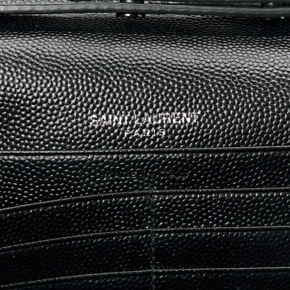 Saint Laurent Grain De Poudre Matelasse Chevron Monogram Monochrome Chain Wallet Black 6 of 11