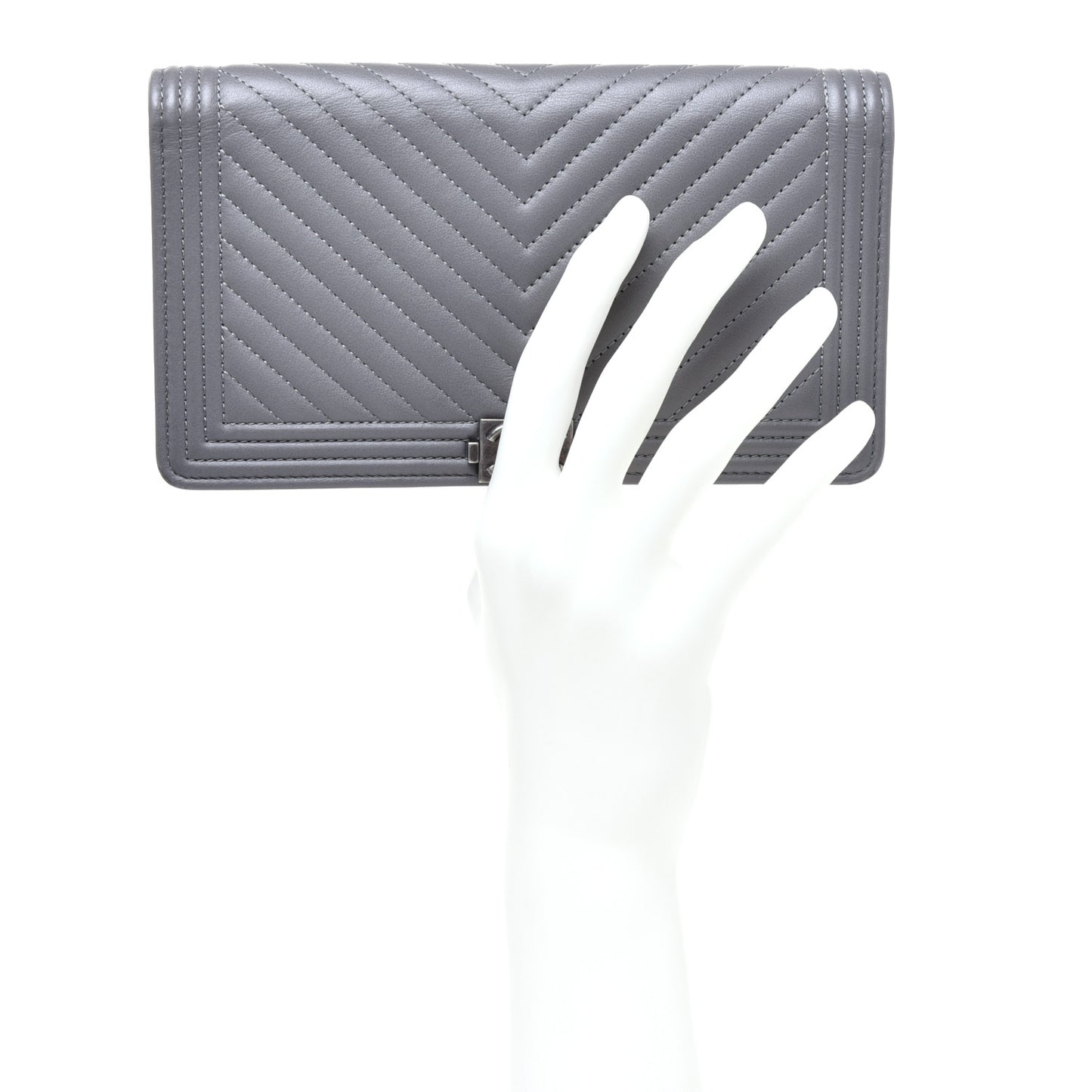 Calfskin Chevron Quilted Boy Yen Wallet Grey