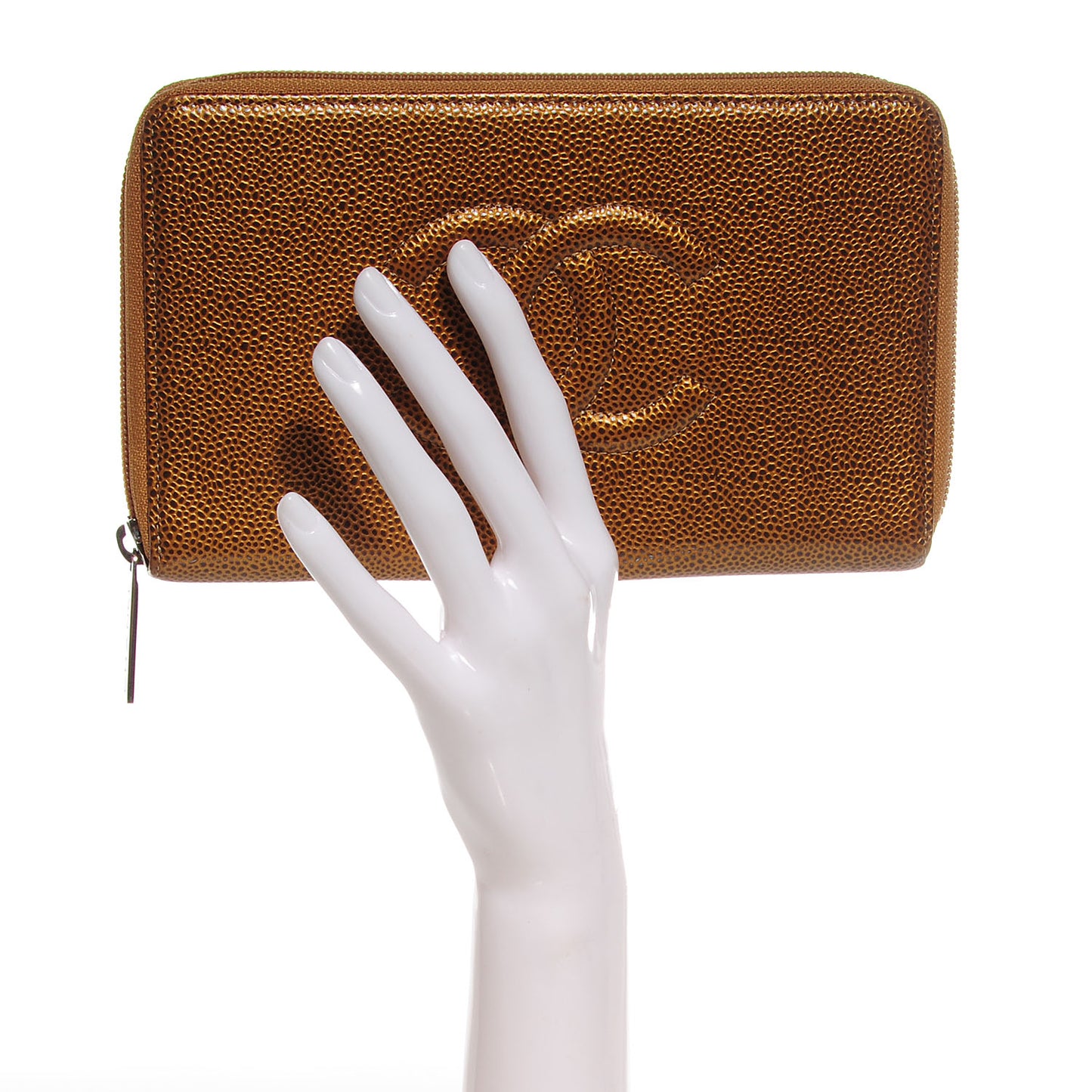 Caviar CC Timeless Large Zip Around Wallet Dark Gold