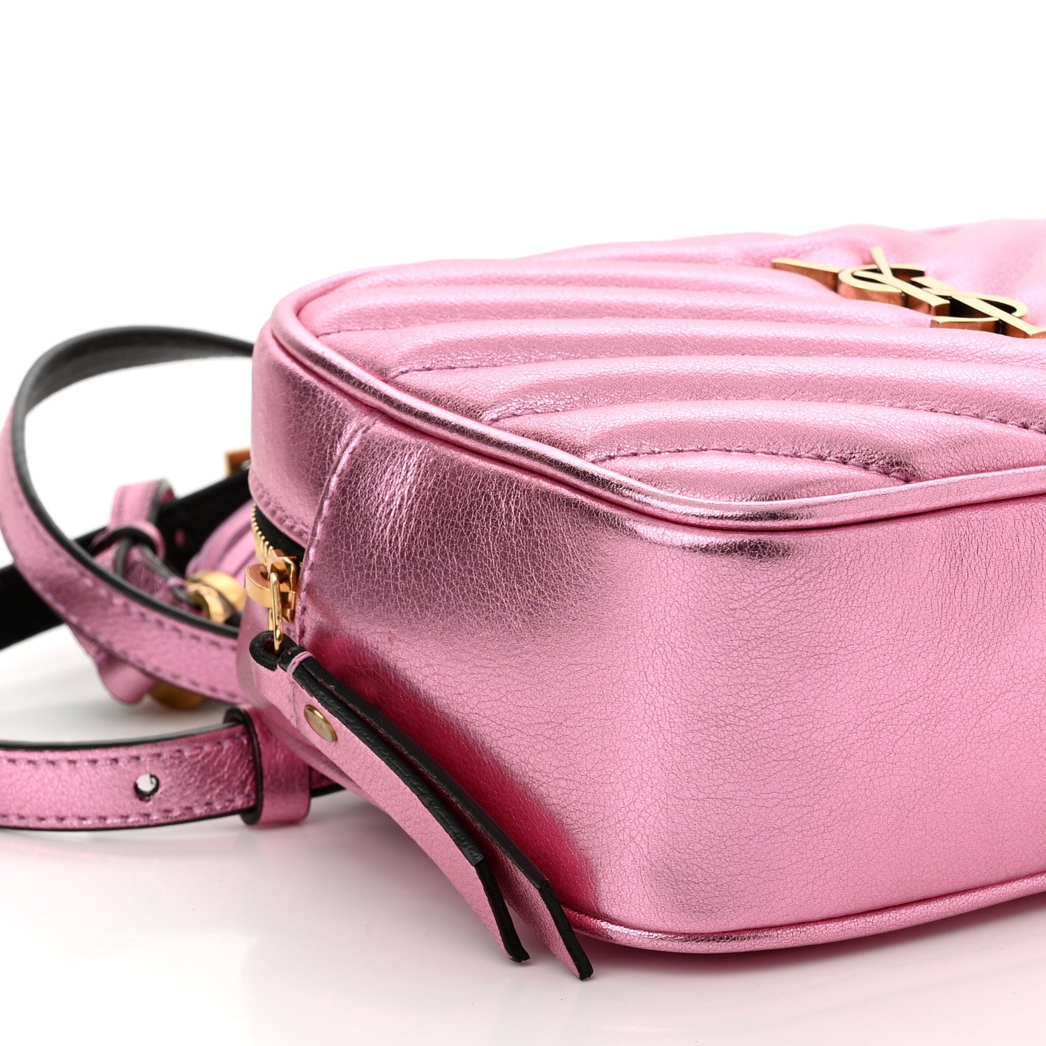 Saint Laurent Metallic Calfskin Matelasse Monogram Lou Belt Bag Vegas Pink 9 of 10
