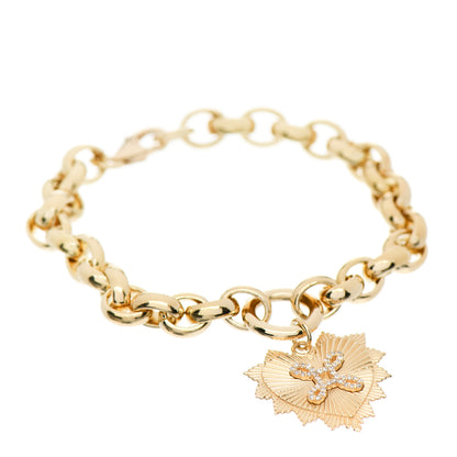 Foundrae 18K Yellow Gold Diamond Medium True Love Medallion Heavy Belcher Chain Bracelet 1 of 3