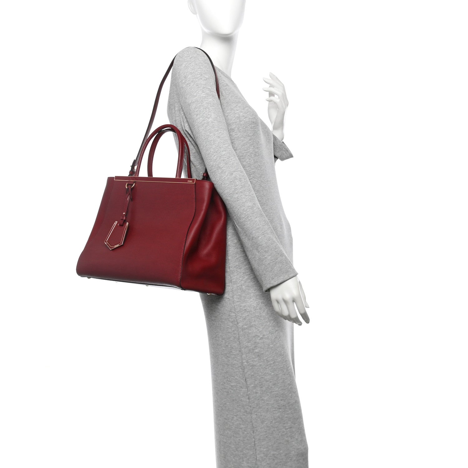 Fendi Vitello Elite Regular 2Jours Tote Rosso Scuro Ciliegia 2 of 14