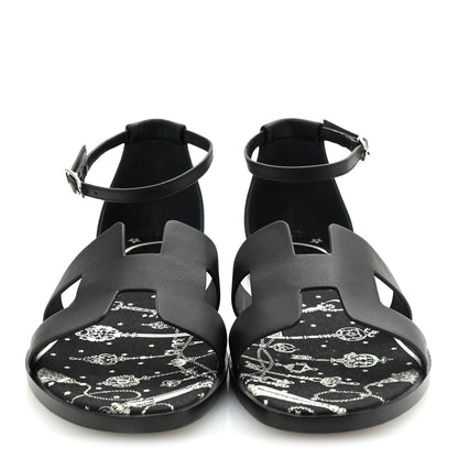 Hermes Calfskin Santorini Sandals 38 Black 3 of 10