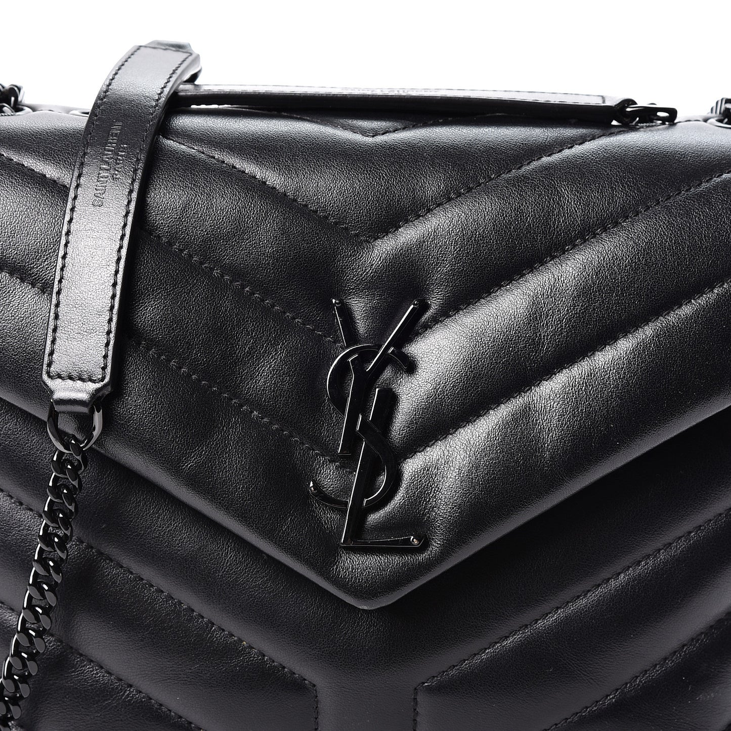 Calfskin Y Quilted Monogram Small Loulou Chain Satchel Black