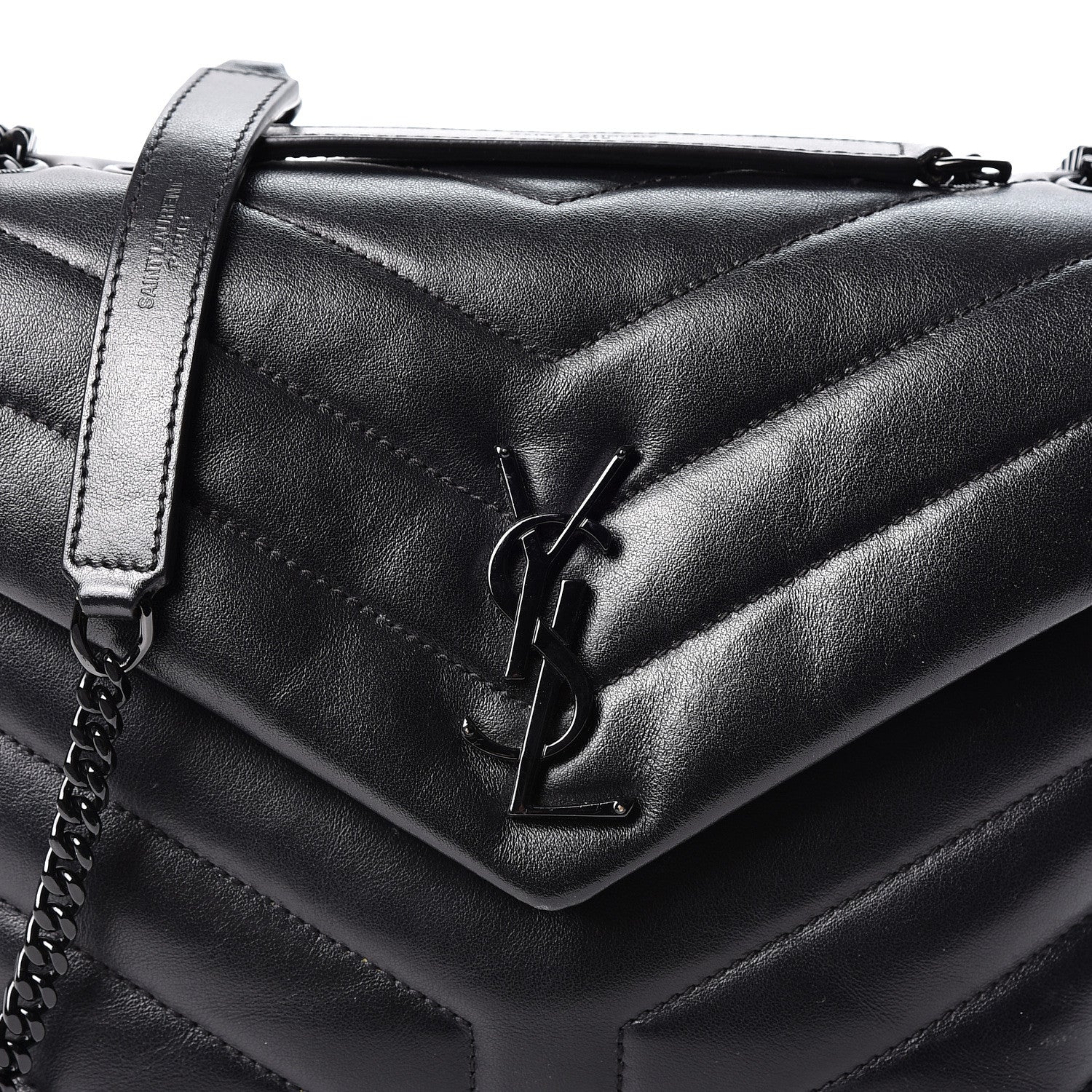 Saint Laurent Calfskin Y Quilted Monogram Small Loulou Chain Satchel Black 7 of 10