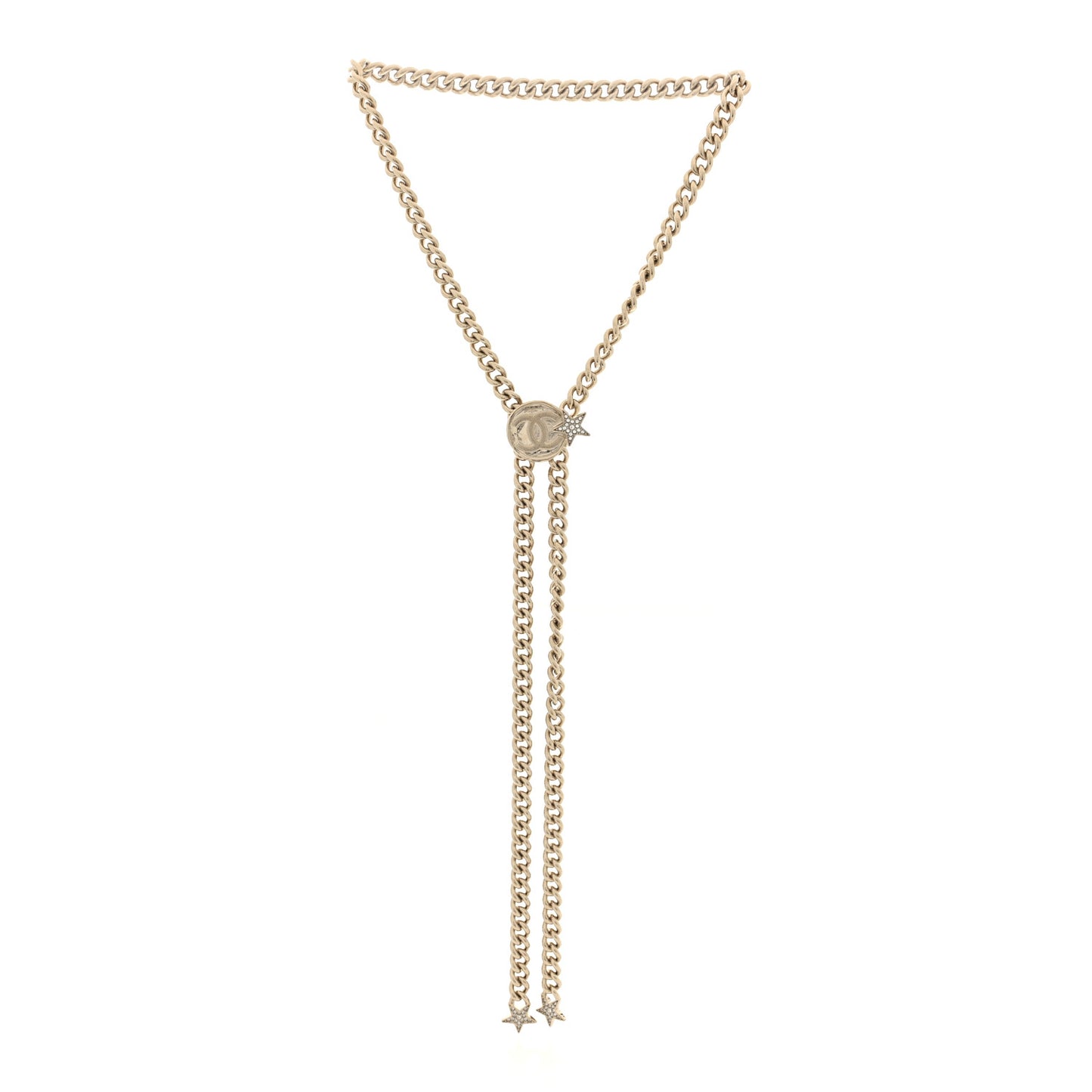 Metal Crystal Textured CC Star Chain Link Necklace Gold
