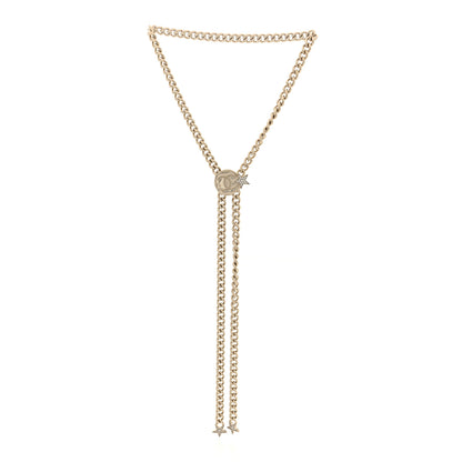 Chanel Metal Crystal Textured CC Star Chain Link Necklace Gold 3 of 5