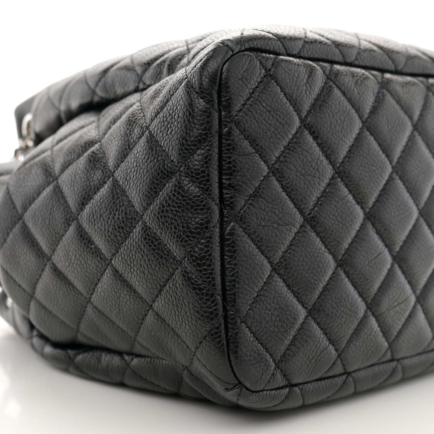 Chanel Caviar Flat Quilted CC Chain Bucket Drawstring Bag Black 9 of 10