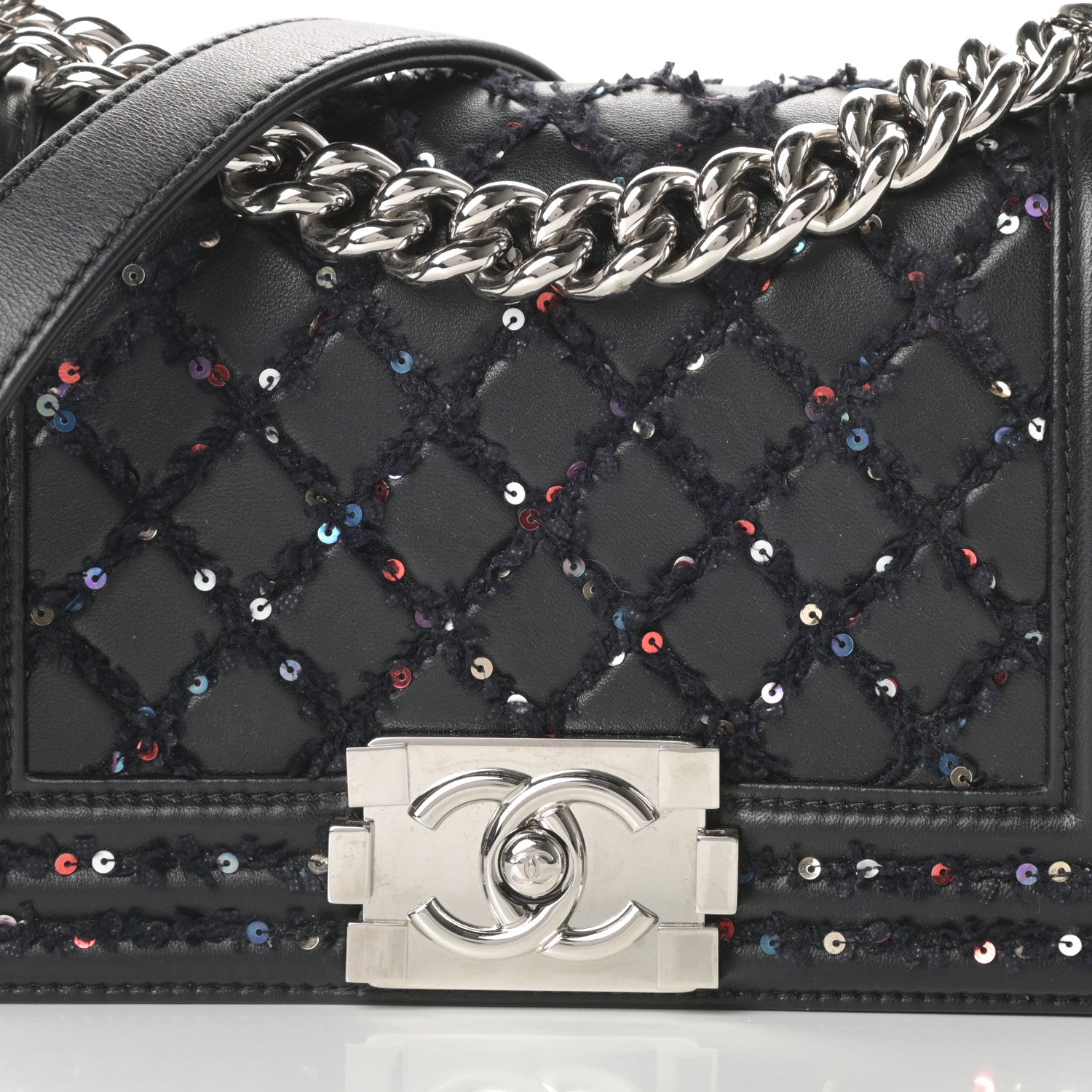 Chanel Lambskin Tweed Sequin Quilted Small Boy Flap Black 8 of 16