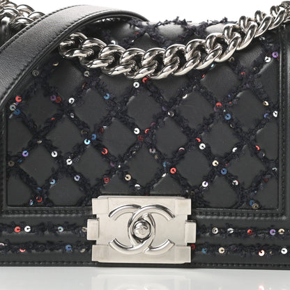 Chanel Lambskin Tweed Sequin Quilted Small Boy Flap Black 8 of 16