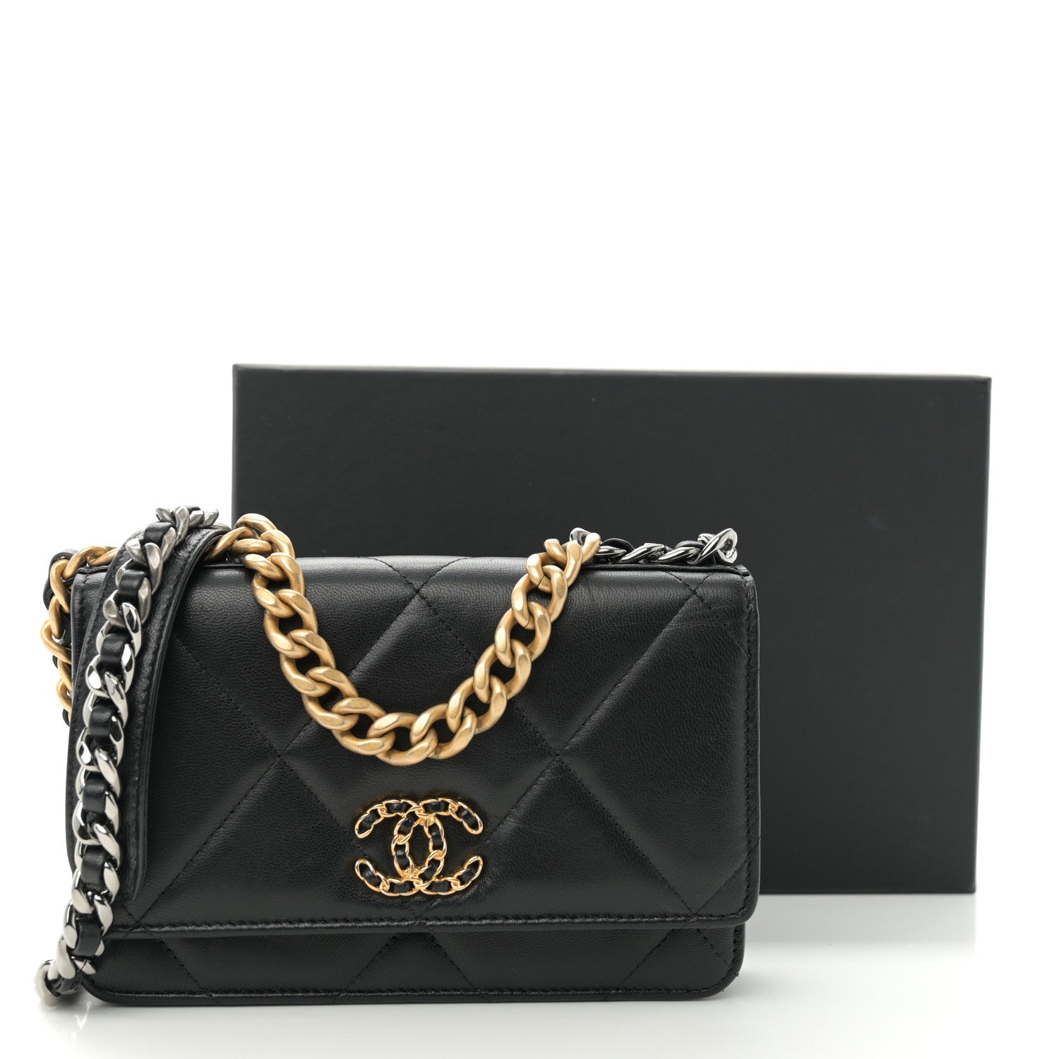 Chanel Lambskin Quilted Chanel 19 Wallet On Chain WOC Black 13 of 13
