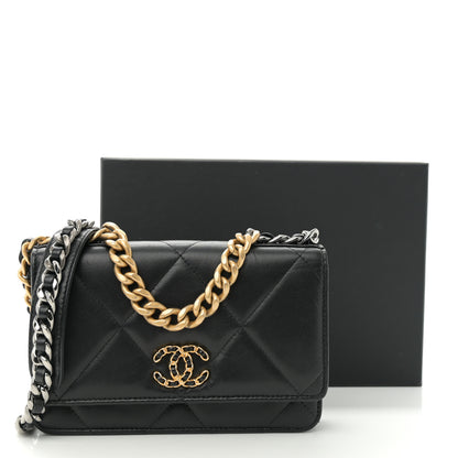 Chanel Lambskin Quilted Chanel 19 Wallet On Chain WOC Black 13 of 13