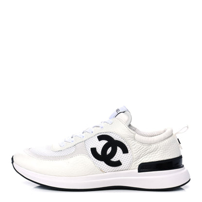 Chanel Calfskin Mesh Lycra Suede Womens Logo Sneakers 40 White 1 of 9