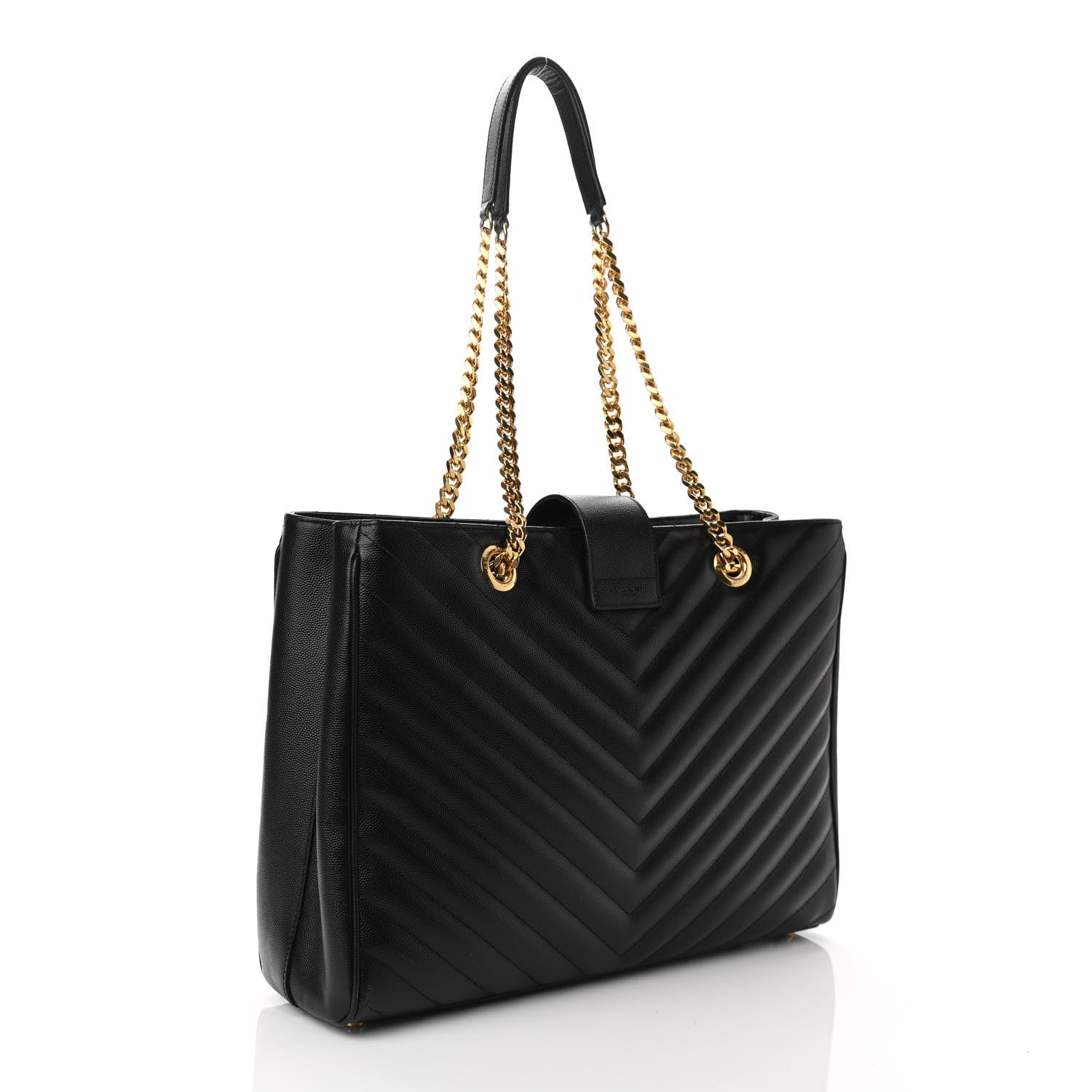 Saint Laurent Grain De Poudre Matelasse Chevron Monogram Shopping Bag Black 3 of 10